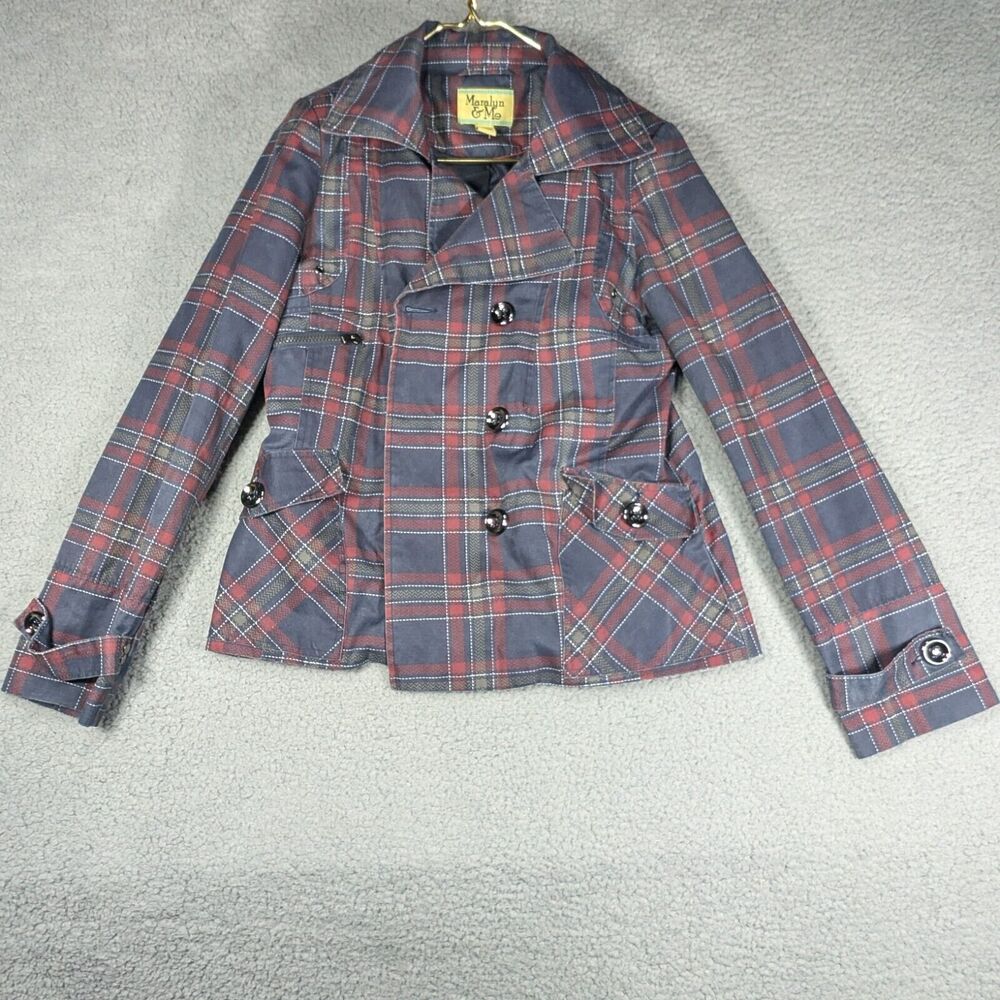 Maralyn and Me Jacket Womens Size Large Red Blue Plaid Vintage Jacket